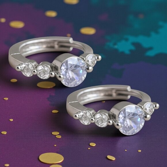 Minimalist Dainty Hoop Earrings S925 Sterling Silver With Sparkling CZ Stones - Picture 8 of 10